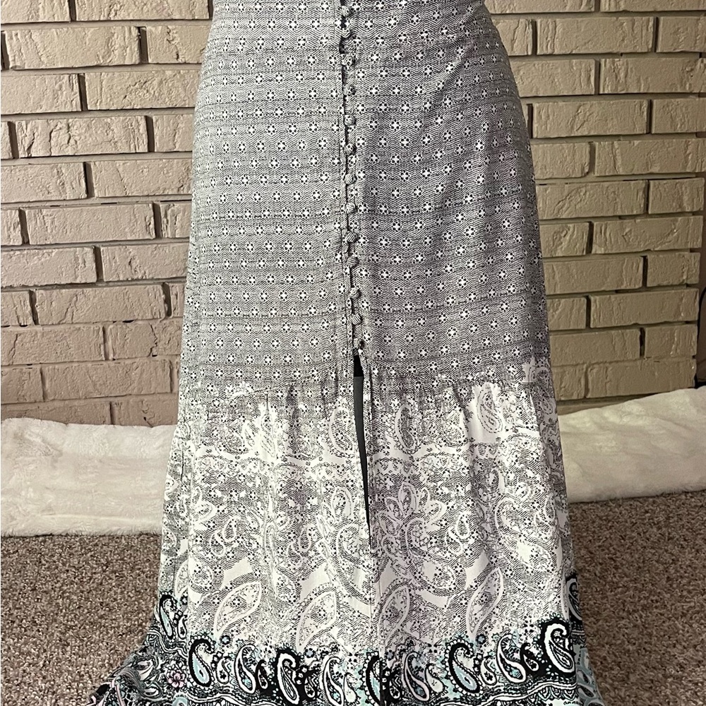 Express Gray and White A-line Maxi Skirt with Slit